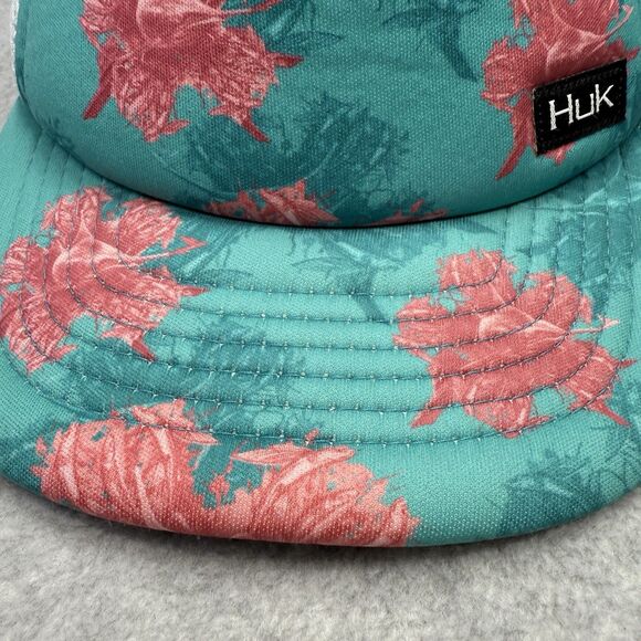 Huk Performance KC Scott Foam Flats Trucker Hat Unisex Hawaiian Flowers Teal - Picture 6 of 12